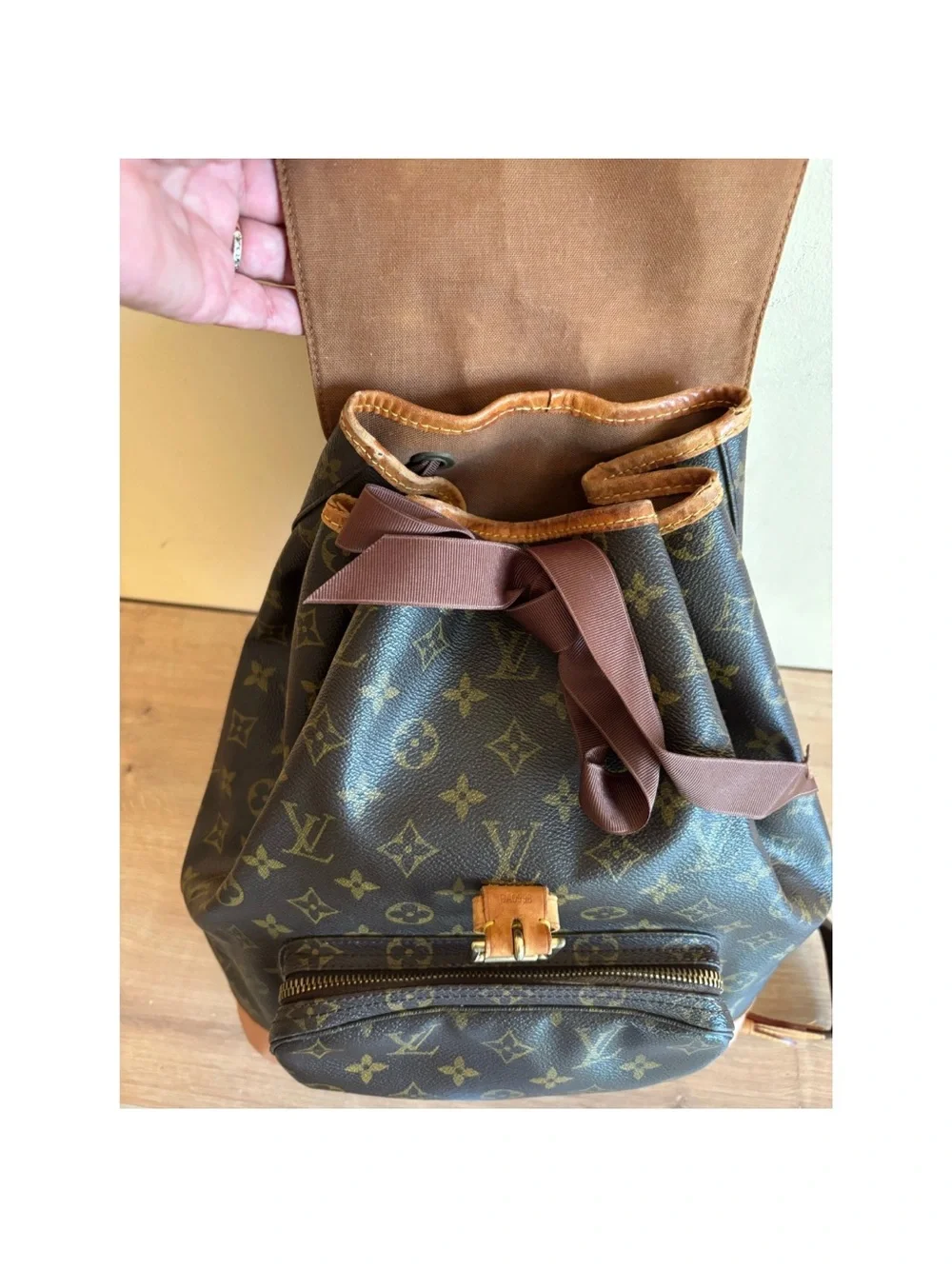 Louis Vuitton Monogram Canvas Backpack with Tan Leather Accents